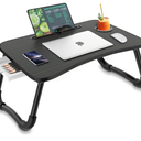 Zapuno Foldable Laptop Bed Table Multi-Function Lap Serving Tray Dining Table with Storage Drawer and Water Bottle Holder, Slot for Eating, Working on Couch/Sofa (Arc Shape)