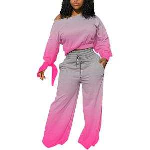 sexycherry Casual 2 Piece Outfits for Women Long Sleeve Sweatsuit Jogging Straight Long Pants Sets with Pockets (Tie Dye/Hot Pink, XL)