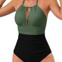 B2prity Women's One Piece Swimsuit Tummy Control Halter Bathing Suit Slimming Supportive Long Torso Friendly Swimwear (Medium, Z-93)