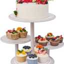 GENMOUS 4 Tiered Beaded Cake and Cupcake Stand Combo for Birthday Party Decor, Rustic Wooden Cupcake Tower Stands for 50 Cupcakes, White Cupcake Tier Stand Display for Wedding Baby Shower Tea Party