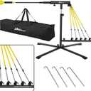 Baseball Swing Trainer with 5 Power Bands,Height Adjustable 31-47 inches Baseball Hitting Trainer, Auto Reset Baseball Training Equipment Softball Swing Trainer with Metal Stakes & Carry Bag