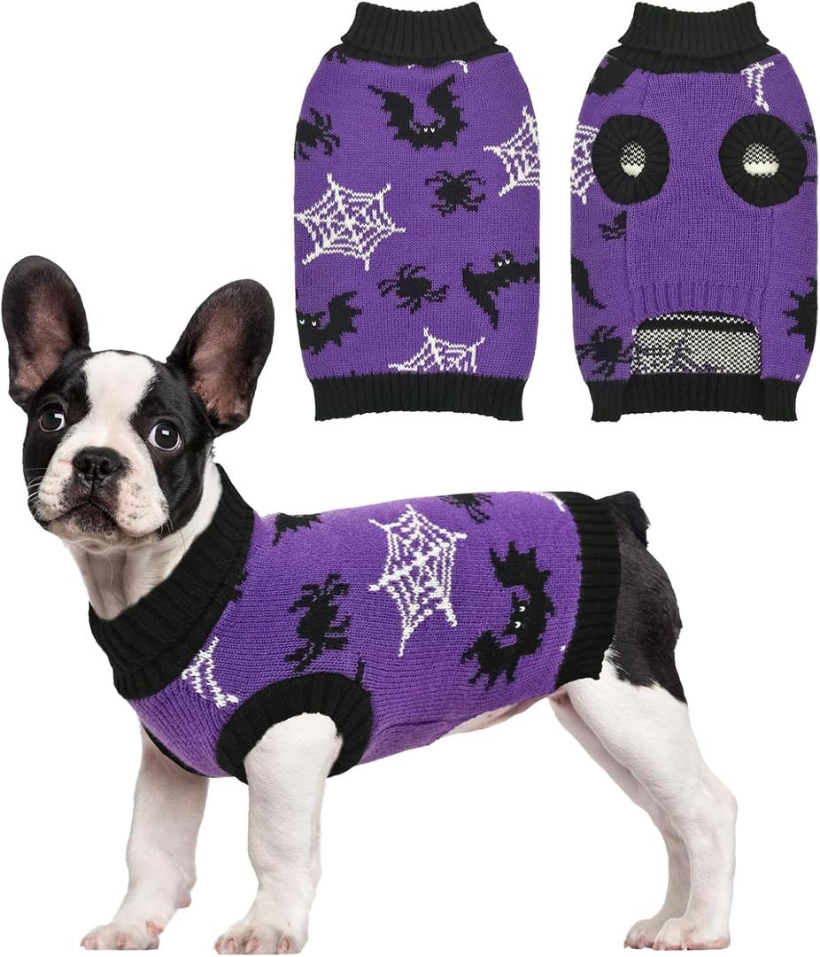 Halloween Dog Sweater Puppy Spooky Spider & Bat Patterns Outfit Knitwear Pullover Warm Pet Sweater for Small Middle Large Dog S
