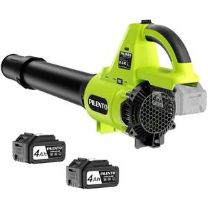 Leaf Blower Cordless with 2 x 4.0Ah Battery Operated and Fast Charger, 650CFM 280MPH Electric Leaf Blower, 3 Speed Mode, 20V Powered Handheld Blowers for Lawn Care, Blowing Leaves, Small Gravel, Green