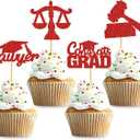 2 x 24PCS 2024 Graduation Lawyer Cupcake Toppers Law School Graduation Theme Party Cake Toppers Picks Case Closed Jurisprudence Lawyer Party Decorations Supplies Red