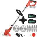 Electric Brush Cutter Stringless Weed Wacker Battery with 3Function Blades,Cordless Brush Cutter Battery Powered by 2Pcs 4Ah Batteries,Weed Trimmer for Garden Yard Brush Trimming,Lightweight (Red)