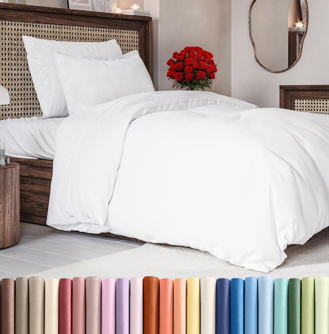 Duvet Cover Twin/Twin XL Size Set - Extra Soft Duvet Cover 68 x 90 with 1 Pillow Sham - Hotel Luxury, Easy Care and Fade Free with Zipper Closures & Ties - Comfy, Cozy Breathable Bedding Set (White)