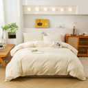 ECOCOTT Duvet Cover King Size - 3 Piece 100% Washed Cotton Bedding Set, Soft & Breathable with Zipper Closure 8 Corner Ties - Comfortable and Stylish for All Seasons (Cream) (King (104"x90"), Vanilla (No Comforter))