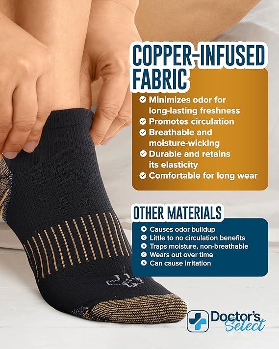 Doctor's Select Copper Ankle Compression Socks for Women and Men - 3 Pairs | Athletic Running Plantar Fasciitis Socks (Large)
