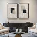 Large Framed Neutral Abstract Wall Art Set of 2, Black Beige Modern Canvas Prints Paintings Artwork for Walls, Minimalist Block Lines Pictures for Living Room Dining Room Bedroom Wall Decor 20x30 In