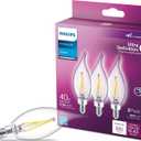 Philips LED 60W BA11 E12 Base 3-Pack Ultra Definition Daylight (5000K) 500 Lumen (5W = 60W) Dimmable Clear Flicker-Free Candelabra Light Bulbs