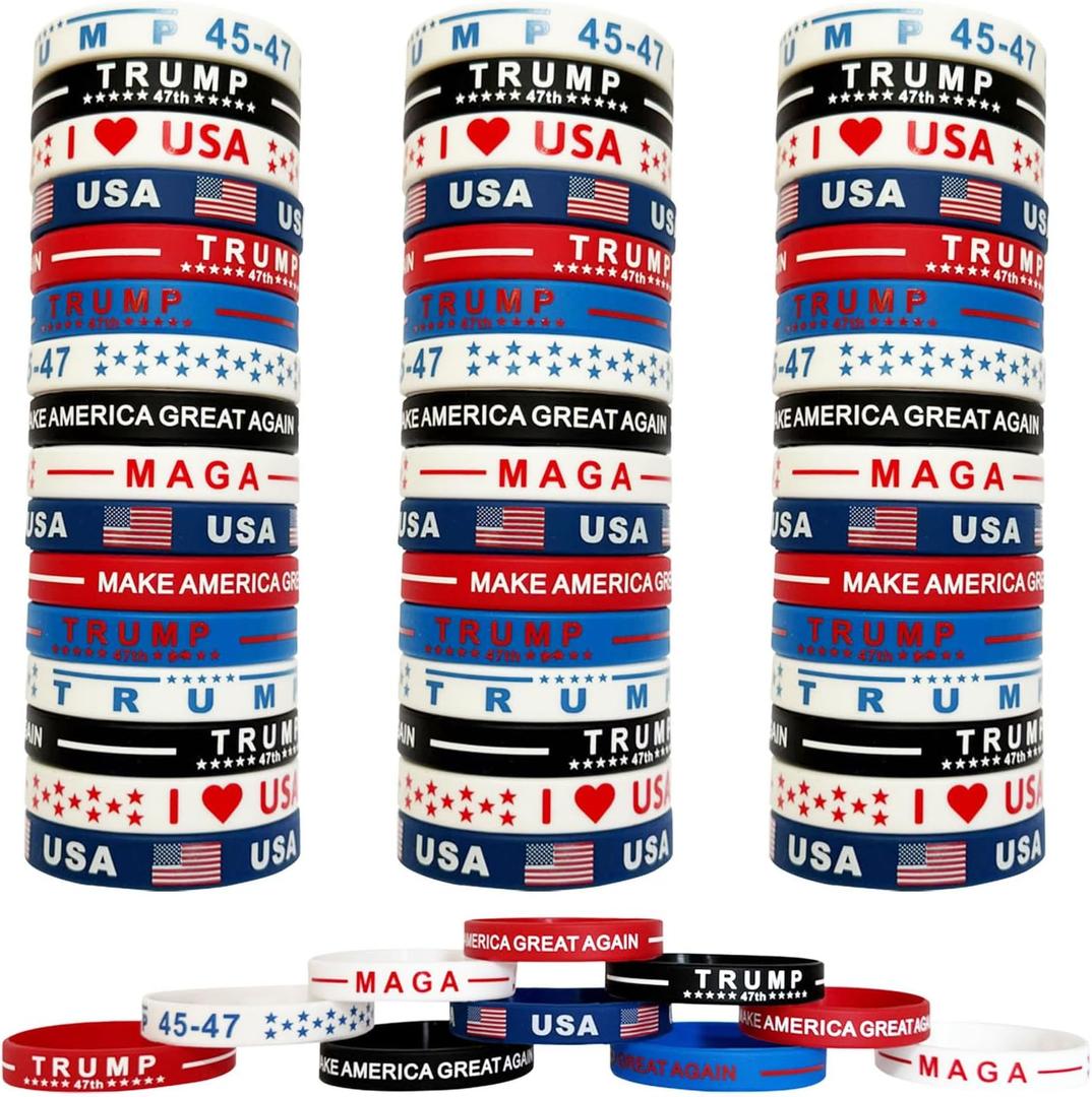 Trump Bracelets 60pcs, Make Amarica Great Again American Flag Wristband, USA Veterans Day Patriotic Party Accessories, Fourth 4th of July Red White and Blue Decoration Memorial Day Favors