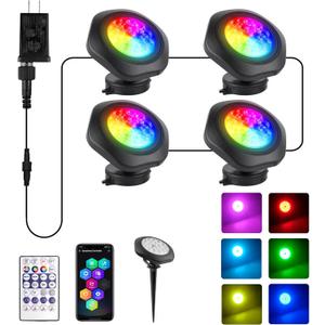 T-SUN Pond Lights LED Underwater 16M Colors with App and Remote, Submersible Fountain Light with Timer and Dimmable, Music Sync, Outdoor Spotlights for Koi Pond, Garden, Yard (Set of 4)