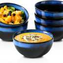 glowworm Porcelain Cereal Bowls Set of 6, 24 OZ Soup Bowls for Kitchen, Gradient Blue Bowls Set for Soup, Cereal, Oatmeal, Fruit, Rice, Snack, Dishwasher & Microwave safe