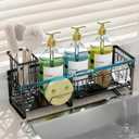 Extra Large Extendable Sponge Holder for Kitchen Sink, Rustproof Sink Caddy Organizer with High Brush Holder, Dish Soap Dispenser Organizers and Storage (Black)