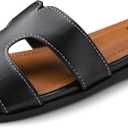 Tanamo Womens's Sandals Girls Slides Sandals Women Narrow Dressy Summer Flat Sandals Square Open Toe Casual Beach (7.5, Black)