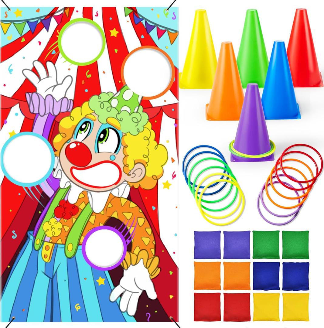 JOYIN 31 PCS 3 in 1 Carnival Games, Easter Ring Toss Yard Set, Bean Bags, Cones - Outdoor Toys for Toddlers & Kids, Children's Indoor Play, Family Fun, Kids Party Cornhole Set, Lawn Games