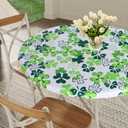 Fitable St Patrick's Day Fitted Table Cover - Waterproof Green White Shamrock Elastic Edged Tablecloth Vinyl Wipeable Table Cloth for Spring Party Dinner (Fit for 36"-44" Round Tables) (Clover)