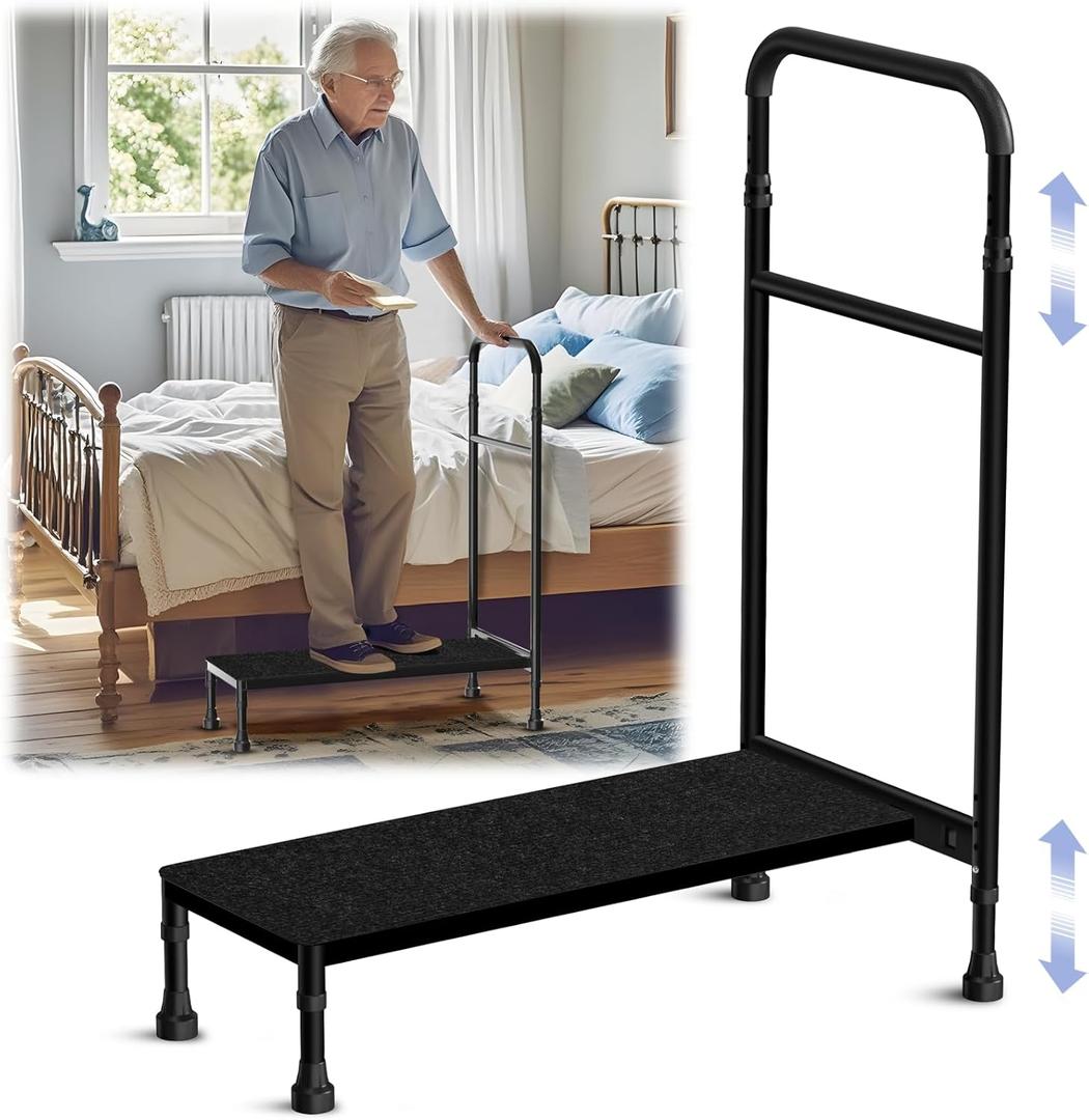 30.5'' Long Bedside Step Stool with Handle for Elderly Seniors Adults, Elderly Bed Step with Adjustable Height Handrails, Heavy Duty Bed Steps for High Beds, Bedside, Bathtub, Step, SUV