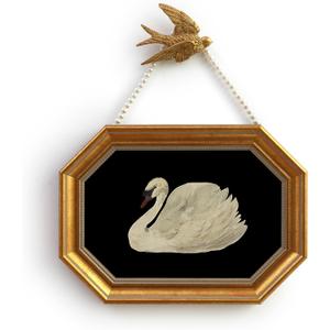 Gold Framed Canvas Wall Art Vintage Decor,White Swan Painting Prints,8"x12"Picture Frame With Accessories for Living Room Bathroom Kitchen Bedroom