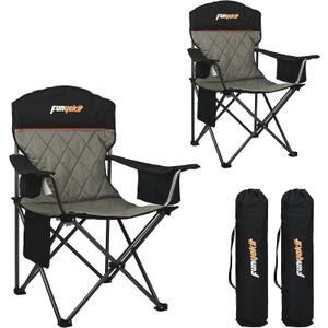 Padded Camping Chair with Sturdy Armrests, Heavy Duty Folding Chair for Adults Supports 350lbs, Portable Outdoor Chair with Reinforced Carry Bag for Camping, Fishing, Lawn & Sports, Pack of 2