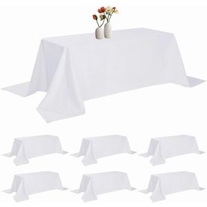6 Pack Rectangle Tablecloth 90 x 156 Inches White Table Cloth Stain and Wrinkle Resistant Washable Polyester Fabric Table Cover for Party, Wedding and Banquet Decoration