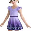 Ghteas Girls One Piece Swimsuits with Skirt UPF 50+ Floral Bright Bathing Suits for 3-10 Years, Size 140