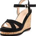 MERUMOTE Women's Wedge Heels High Platform Wedge Sandals Buckle Shoes For Summer (7, Color: 4.72"black Suede)