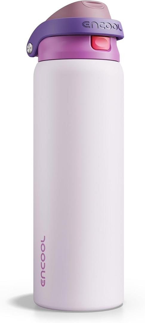 ENCOOL Leakproof Insulated Water Bottle with Straw Dual-Sip Water Bottle Bag-Safe Design for Work, Commute & Gym  Keeps Drinks Cold All Day, 32 oz, Purple Cabbage