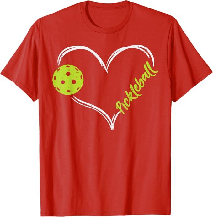 Pickleball Heart Love Pickle Ball Player Sport Women Men Kid T-Shirt Ladies L