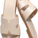 Yozuru Womens Flat Sandals Open Toe Dressy Summer Sandals Comfortable Casual Slip on Leather Slides Sandals for women (6, Beige)