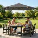 10FT Solar Lighted Patio Umbrella, Outdoor Table Market Umbrellas with Push Button Tilt and Crank, 32 LED Lights, 8 Sturdy Ribs, UV-Resistant for Deck, Garden, Pool