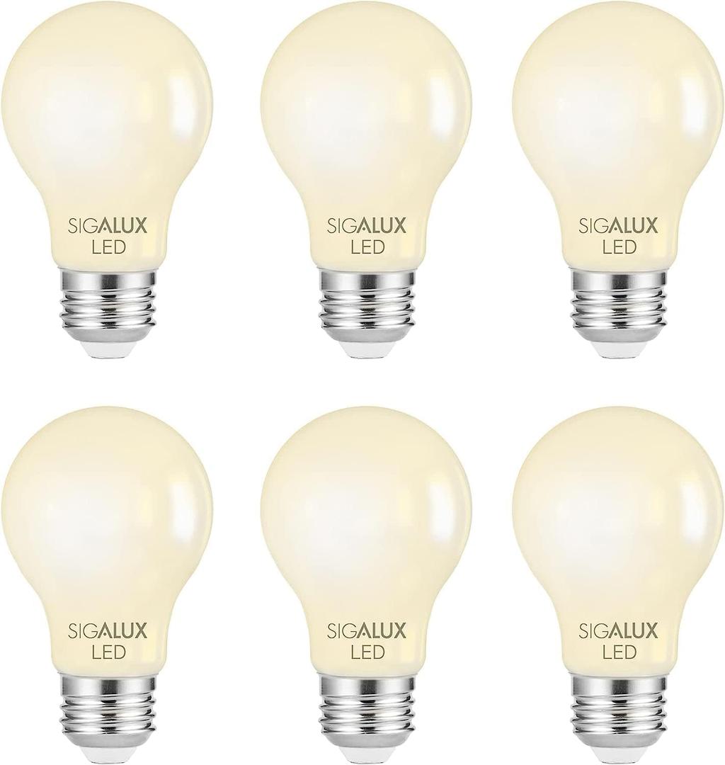 Dimmable E26 LED Light Bulb 60 Watt Equivalent, Sigalux Energy Star Certified Daylight 2700K LED Filament Bulb, A19 LED Edison Vintage Antique Frosted Bulbs with Medium Base, 800LM, UL Listed, 6 Packs (Soft White)