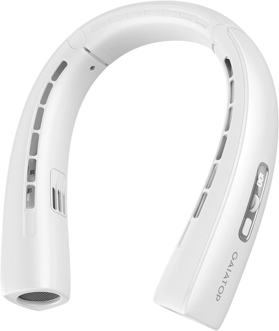 Gaiatop Portable Neck Fan, Wearable 360 Surround Cooling Turbo Airflow, 0 to 100 Speeds, Up to 12.5H Lasting, Rechargeable Hands Free Personal Fans for Outdoor, Travel, Concerts, Office, Gym, White