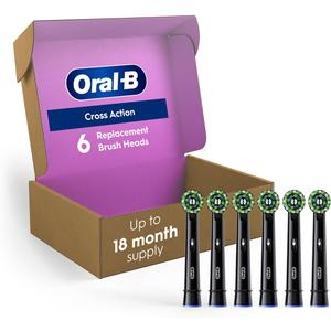 Oral-B Cross Action Replacement Brush Heads for an Oral-B Electric Toothbrush, Pack of 6, Black