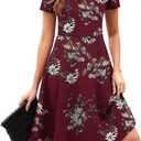 Women's Elegant Vintage Summer Sweetheart Neck Short Sleeve Casual Work Party Business A-Line Dress 163 (Red, XXL)