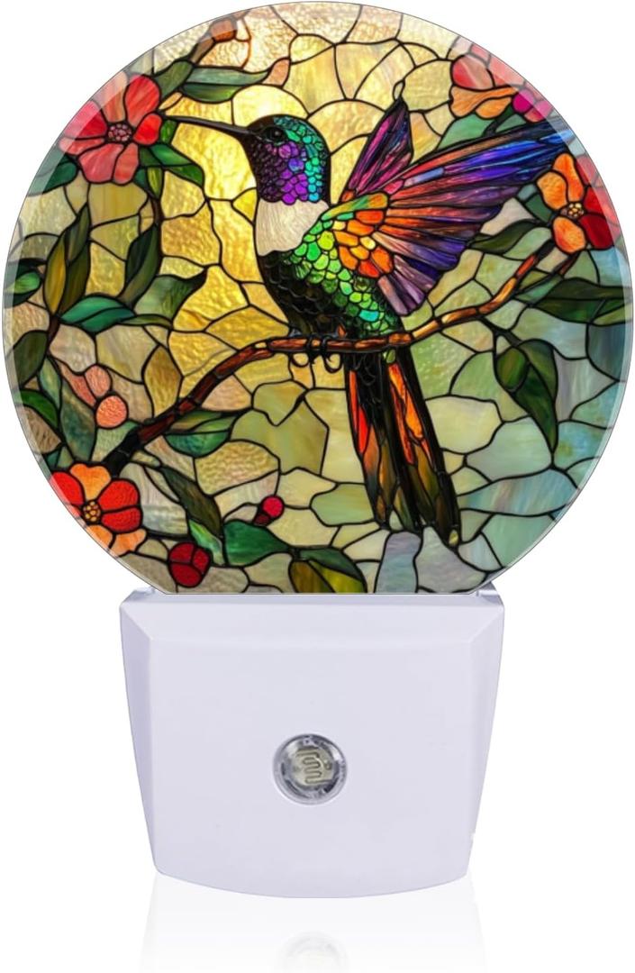 LED Night Lights Lamp with Dusk to Dawn Sensor, Colorful Hummingbird Perched On Branch Night Light Plug Into Wall for Kids Room, Bedroom, Bathroom, Kitchen, Hallway (Small)