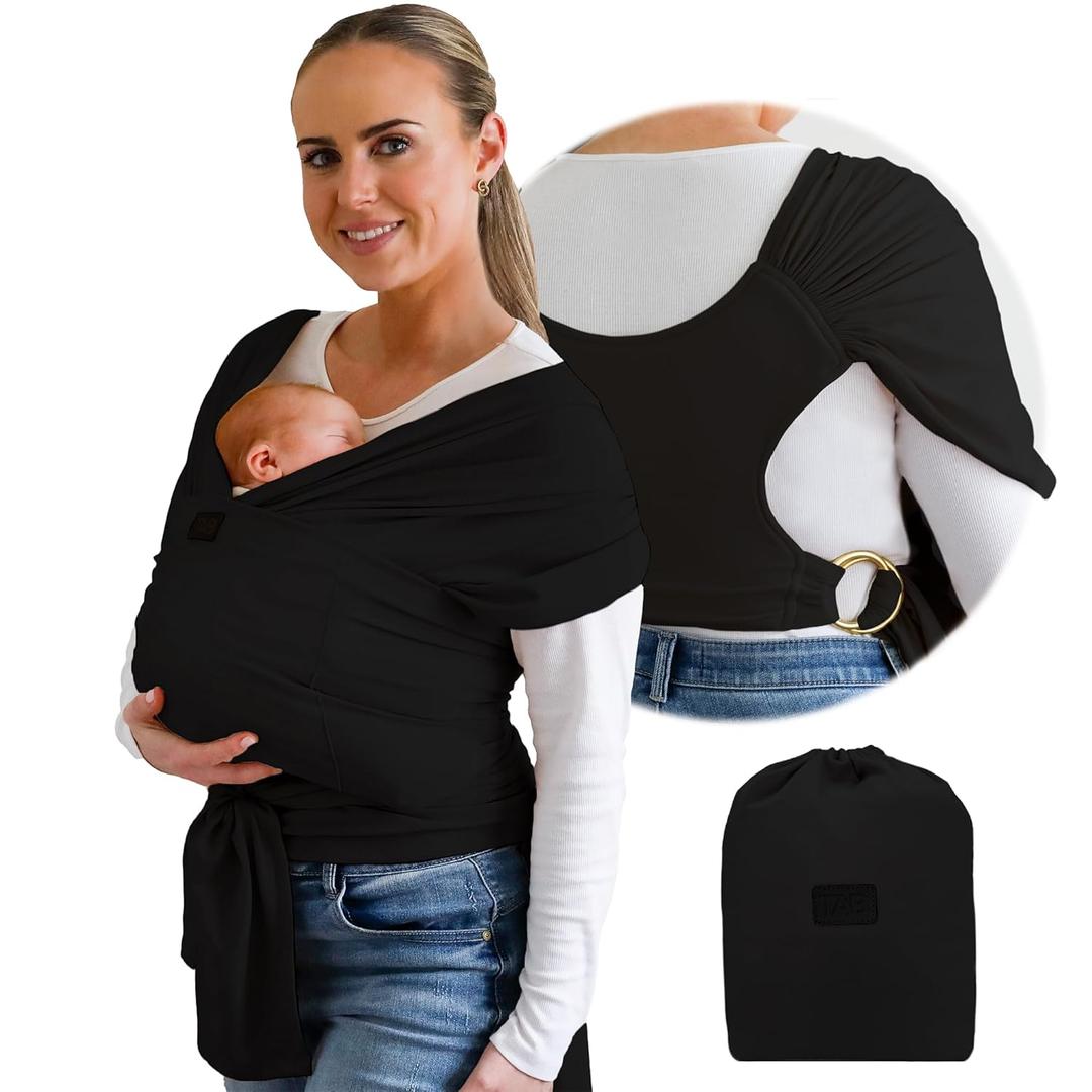 Stylish Black & Gold Baby Carrier Wrap: Comfortable, Soft & Supportive, Adjustable Ring Sling for Mom & Dad, Ideal for Baby Registry, Newborn to Toddler, Baby Shower