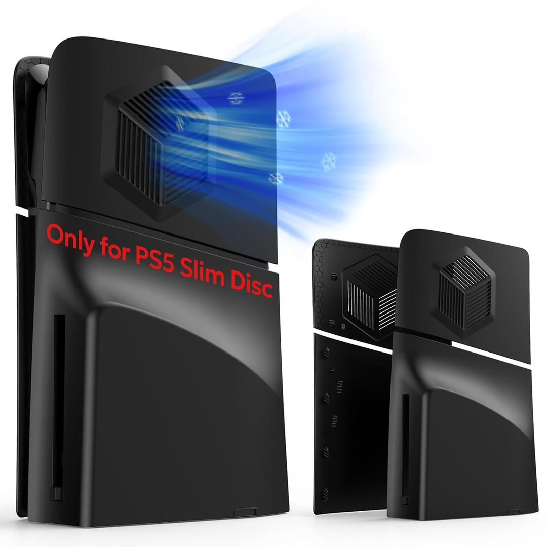 Plates Separate for PS5 Slim Disc Edition, Faceplate with Cooling Vents, Anti-Scratch Dustproof Protective Cover for PS5 Slim Disc Edition Black 4Pcs