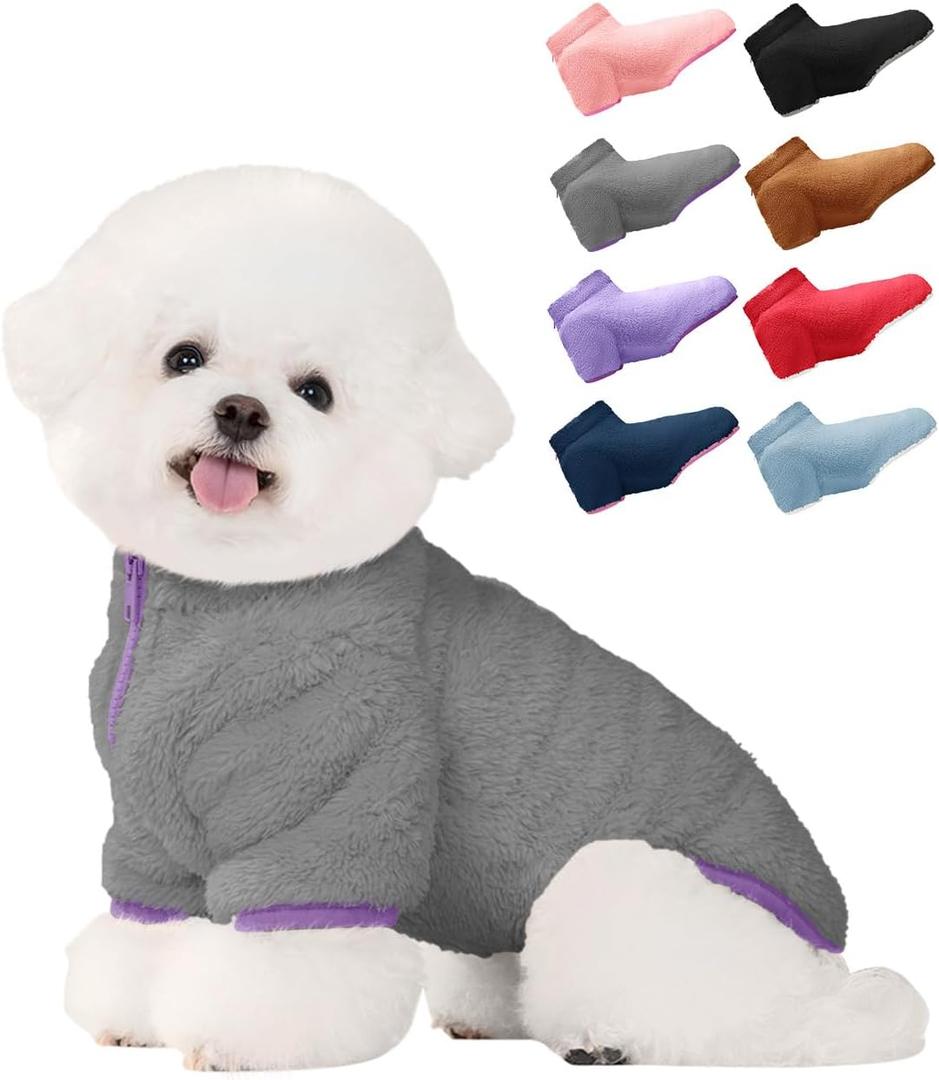 Haloumoning Dogs Fleece Winter Coats Jackets for Small and Medium Dogs Thick Full Zip Sherpa Turtleneck Puppy Jackets (Large, Grey)