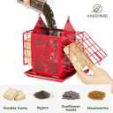 Kingsyard Metal Bird Feeder for Outdoor Hanging, Wild Bird Feeder with Double Suet Cage, Weatherproof Roof and 3 lbs Large Seed Capacity, Red