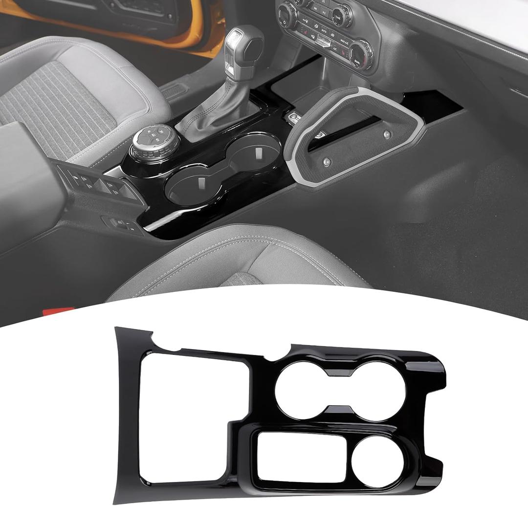 for Bronco Center Console Gear Shift Panel Trim Cover Cup Holder Frame for Ford Bronco 2021 2022 2023 Black Interior Accessories