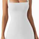 QINSEN Womens Solid Off White Square Neck Bodycon Dress Sleeveless Short Length Party Dress M