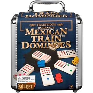 Spin Master Games, Mexican Train Dominoes Set in Aluminum Carry Case, Includes Colorful Trains for Fun-Filled Family Game Night, for Kids & Family, 2-8 Players, for Ages 8 & Up