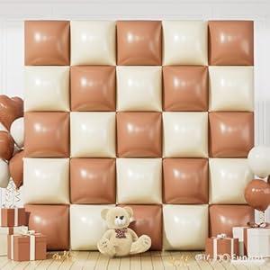 Brown and Cream Square Foil Balloon Wall, 19 Inches Double Sided Chrome Square Balloons Tunnel Arch Kit for Birthday, Baby Shower, Jungle Safari, Woodland Party Decorations