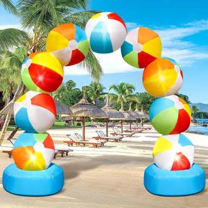 8FT Inflatable Beach Ball Arch for Summer Inflatables Outdoor Decorations Colorful Blow Up Archway Built-in 5 LED Lights Birthday Party Supplies for Pool Beach Luau Yard Lawn Garden Photo Backdrop