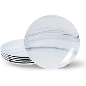bestone Dinner Plates, 10.5 Inch Plates Set of 6, Porcelain Round Dessert Salad Dinner Plates, Serving Dishes for Kitchen, Dishwasher, Microwave, Freezer, Oven Safe, Marble Blue (grey and blue)