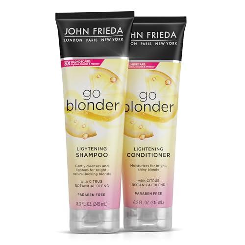 John Frieda Go Blonder Shampoo and Conditioner Set, Gradually Lightens Blonde Color Up, For Natural or Color-Treated Hair, Formulated with a Citrus Botanical Blend, Paraben Free, 8.3 oz, Pack of 2
