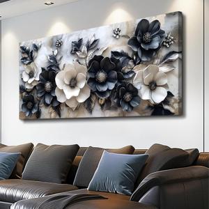 Large Flower canvas wall art Mural Deep Blue White Flower Abstract Decoration Painting Plant Flower Poster Printing Living Room Dining Room Bedroom Office Corridor Home Decoration, 20x40 inches