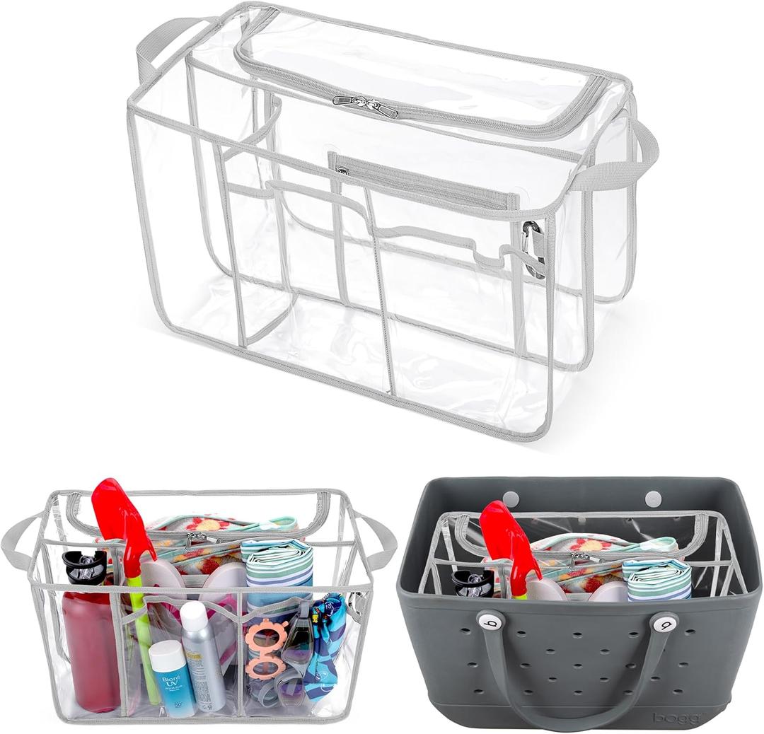 Clear Beach Bag Organizer Insert Compatible with Bogg Bag X Large, Waterproof Beach Bag Insert Divider Pouch, Beach Tote Bag Insert Organizer Liner 15.6 x 8.4 x 10.8 Inches, Gray