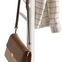 IBUYKE Coat Rack Stand, Freestanding Coat Tree with Solid Round Base and 8 Hooks, Easy Assembly Wooden Coat Hanger, Clothes Rack for Hallway Entryway, Living Room, Bedroom, Office, White WD-114 (Discs)